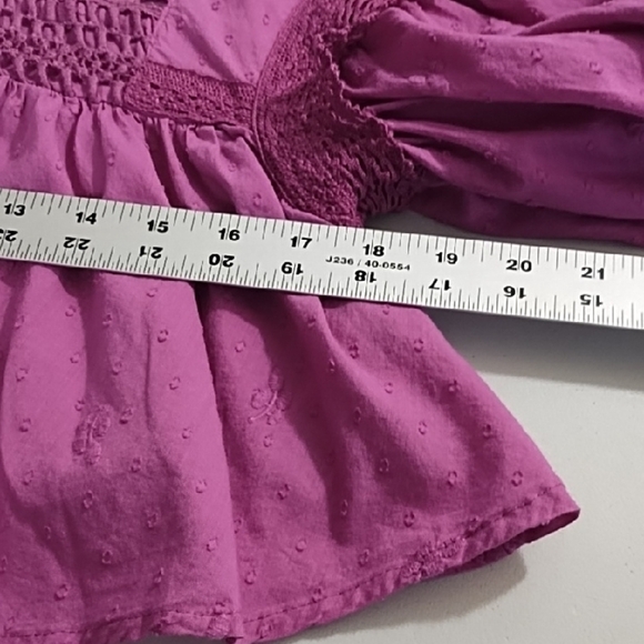 Free People Raspberry Boho Cotton Crochet Ruffled Dobby embroidered Blouse Top - Picture 4 of 13